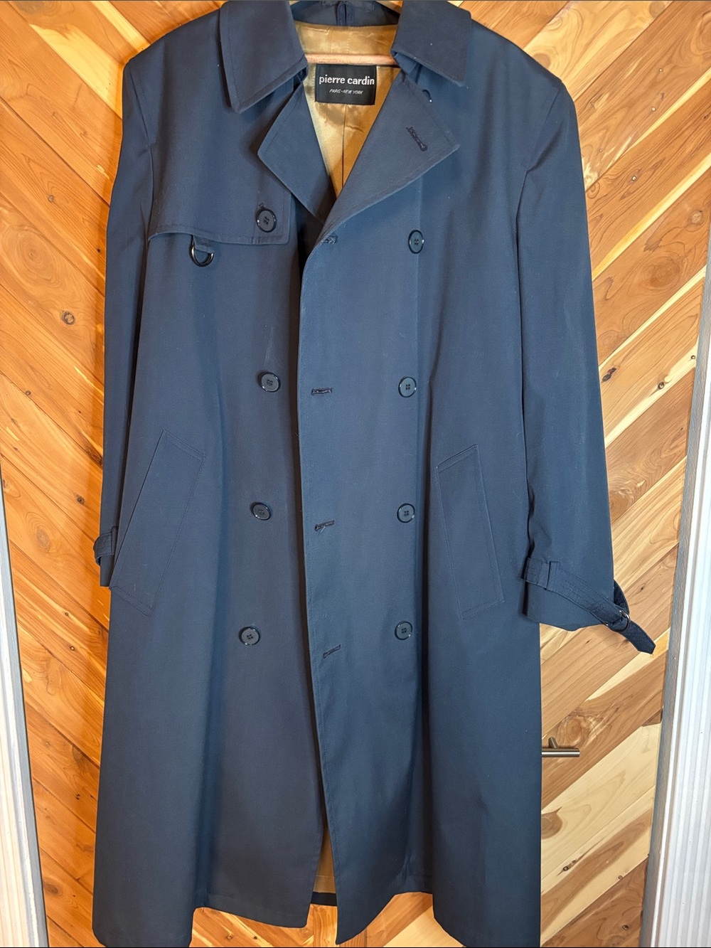 VINTAGE: Pierre Cardin Men's Dark Navy Double-Breasted Trench Coat